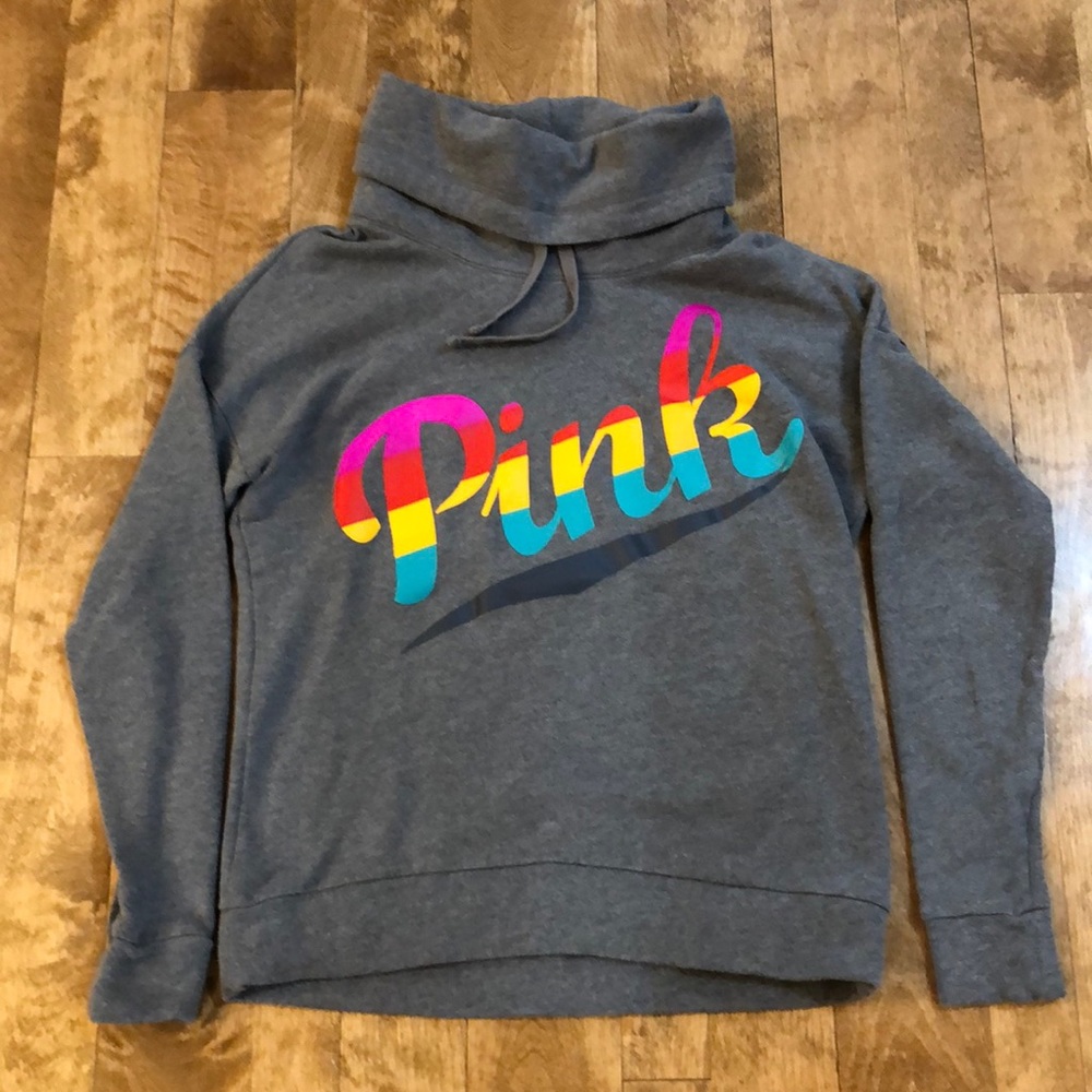 Women’s size XS, PINK sweatshirt, fold down neck
